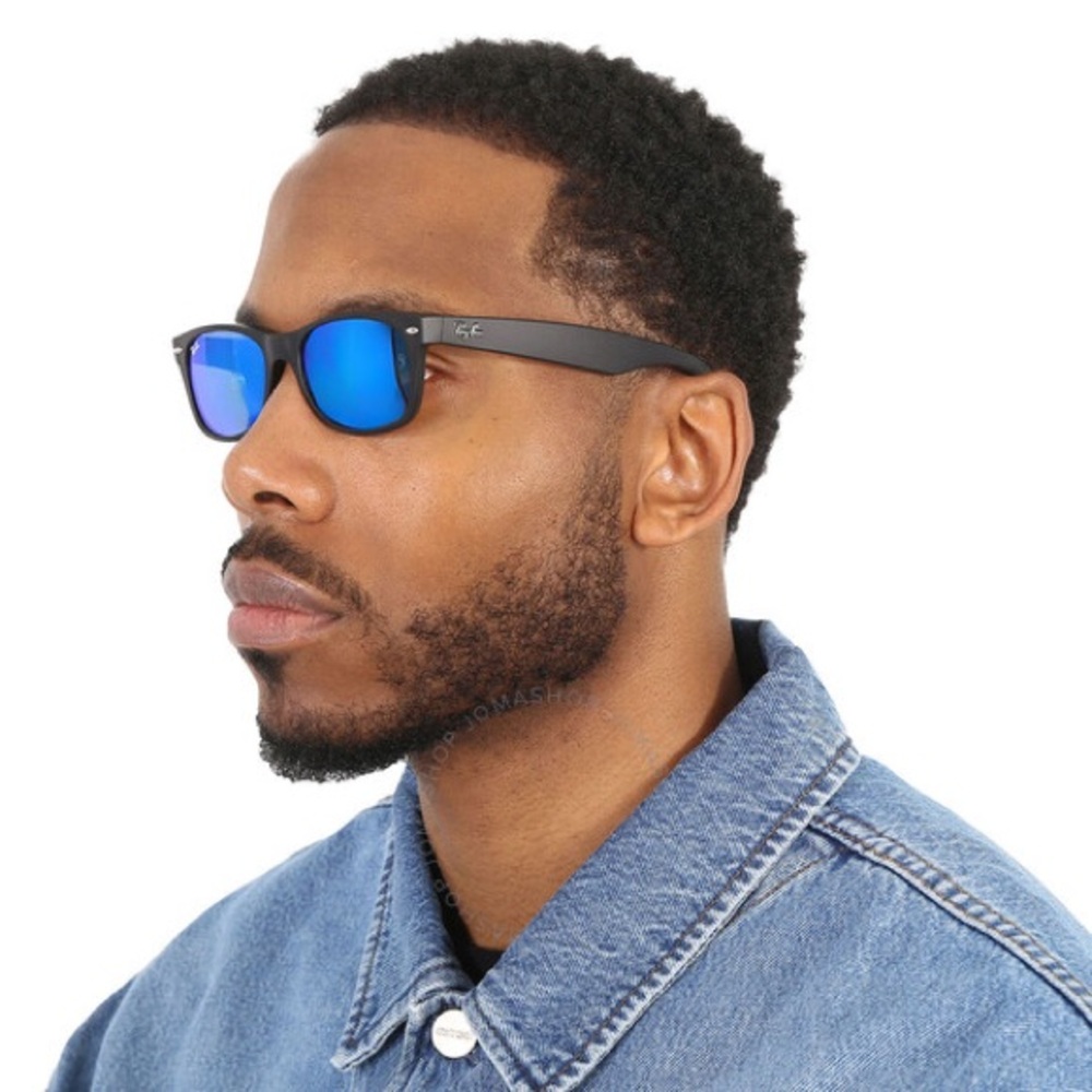 Ray Ban RB2132 Wayfarer Sunglasses Blue Flash Mirror Lens Matte Black 55-18-145